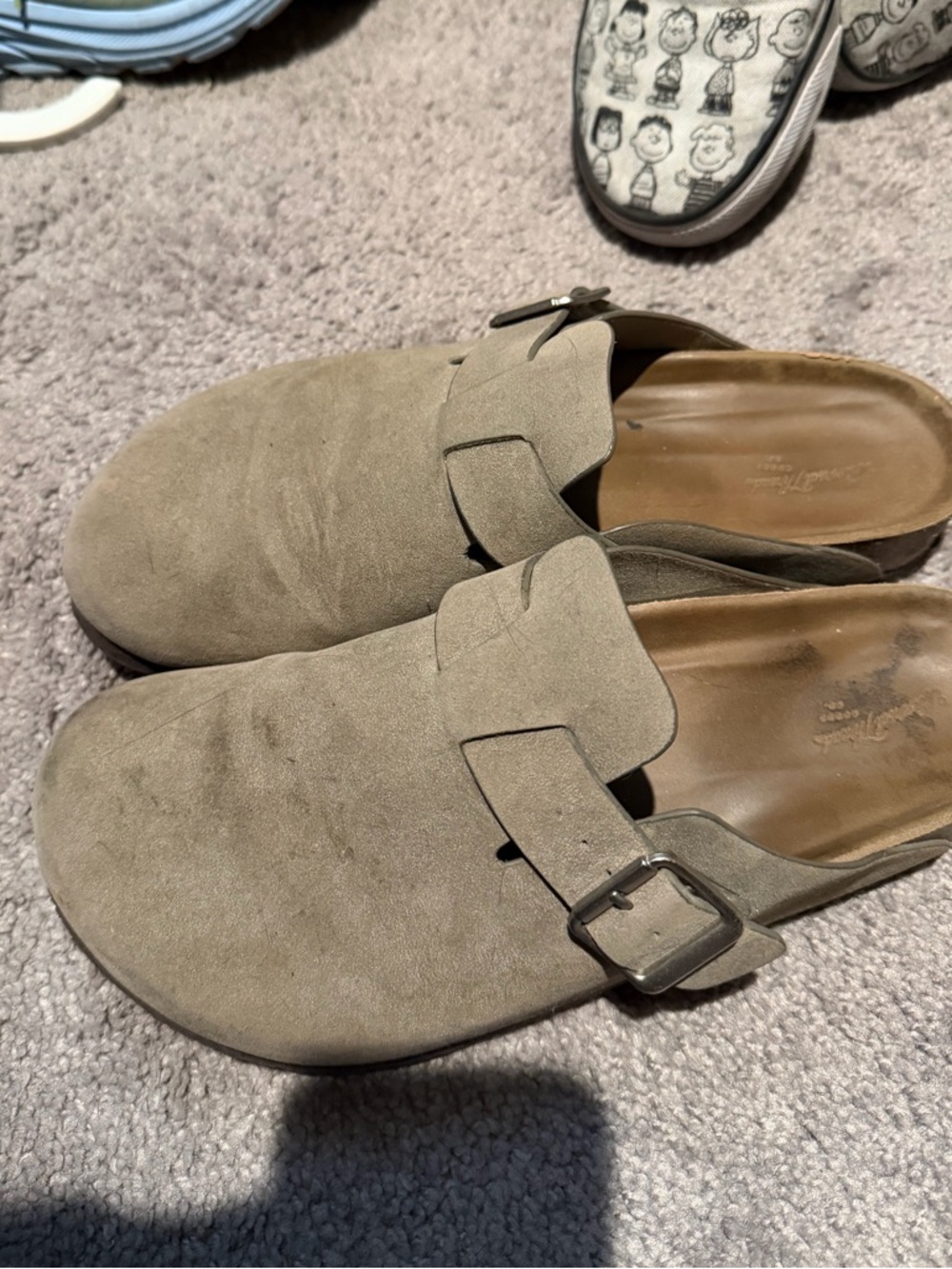 Taupe Suede Slip-On Clogs with Buckle